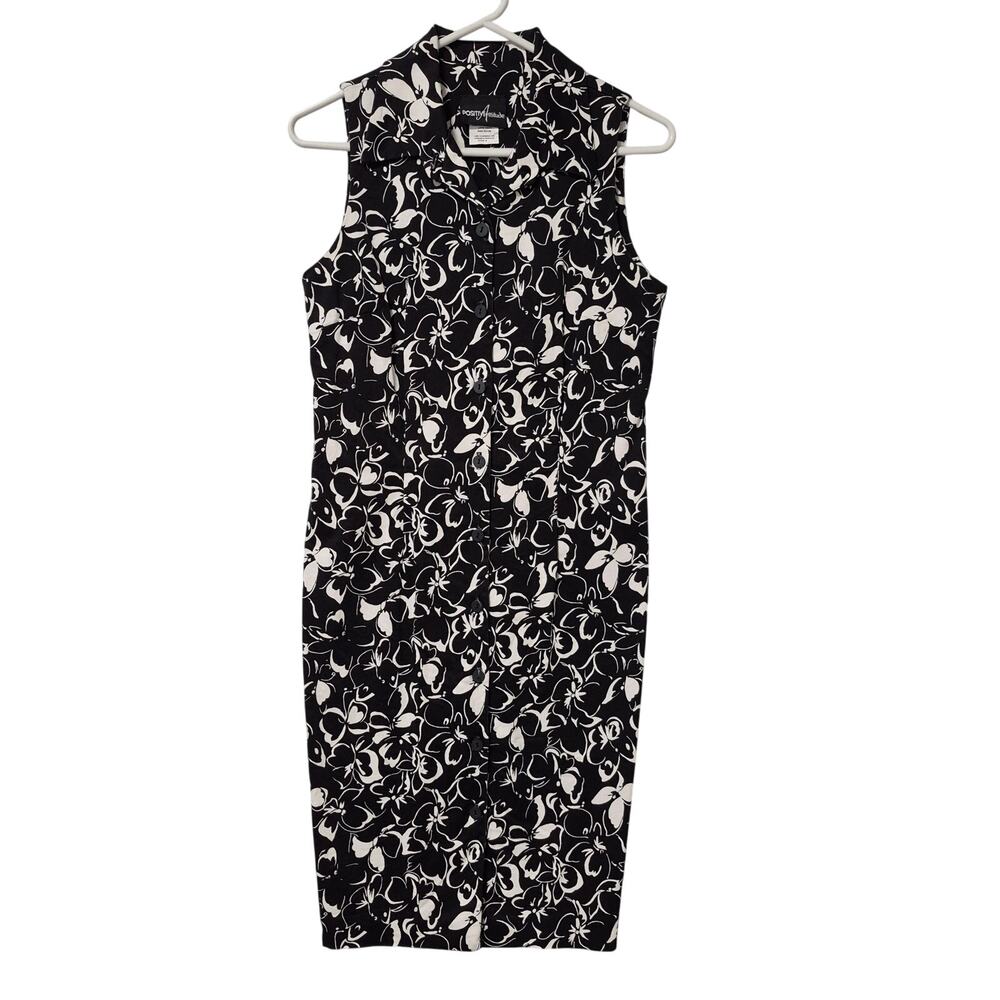 Positive Attitude Womens Sleeveless Fitted Button Up Dress Size 8 - B & W Floral